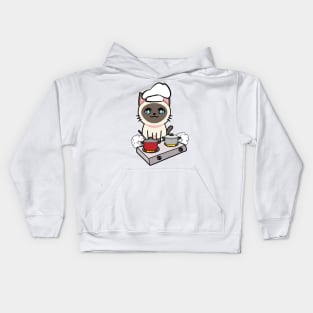 Cute Siamese cat is cooking Kids Hoodie